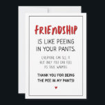 Funny friendship card, friend postcard, humourous holiday card<br><div class="desc">Funny friendship card,  friend postcard,  humourous friendship quote card: Friendship is like peeing in your pants.</div>