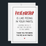 Funny friendship card, friend postcard, humourous holiday card<br><div class="desc">Funny friendship card,  friend postcard,  humourous friendship quote card: Friendship is like peeing in your pants.</div>