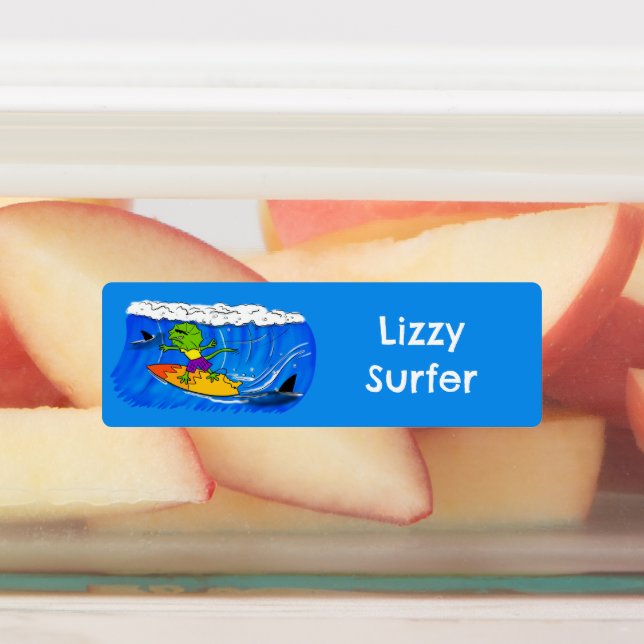 Funny frill neck lizard surfing personalised (Affixed)