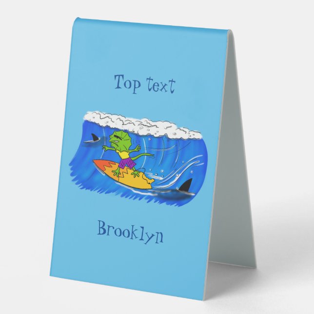 Funny frilled neck lizard surfing cartoon (Front)