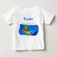 Funny frilled neck lizard surfing cartoon