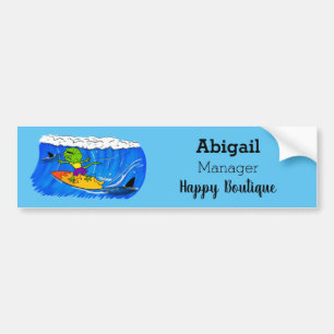 Funny frilled neck lizard surfing cartoon bumper sticker