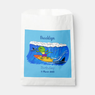 Funny frilled neck lizard surfing cartoon favour bag