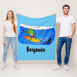 Funny frilled neck lizard surfing cartoon fleece blanket