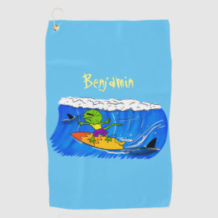 Funny frilled neck lizard surfing cartoon  golf towel