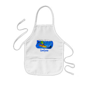 Funny frilled neck lizard surfing cartoon kids apron