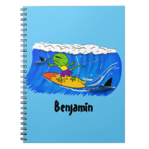 Funny frilled neck lizard surfing cartoon notebook
