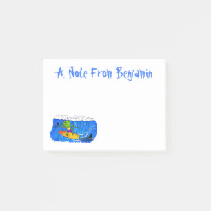 Funny frilled neck lizard surfing cartoon post-it notes
