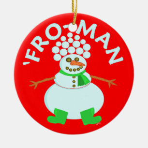 Funny 'Fro Snowman Christmas Ceramic Ornament