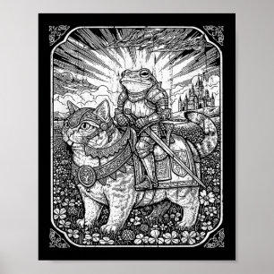 Funny Frog And Cat, Vintage Dark Academia Hallowee Poster