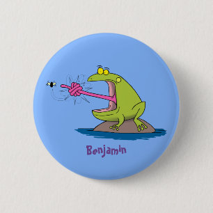 Funny frog and fly cartoon 6 cm round badge