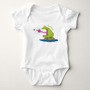 Funny frog and fly cartoon baby bodysuit