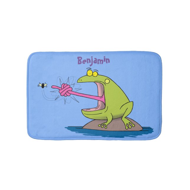 Funny frog and fly cartoon bath mat (Front)