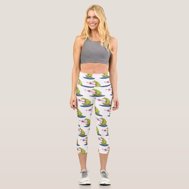 Funny frog and fly cartoon capri leggings (Front)