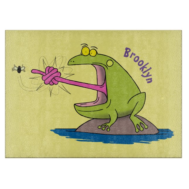 Funny frog and fly cartoon cutting board (Front)