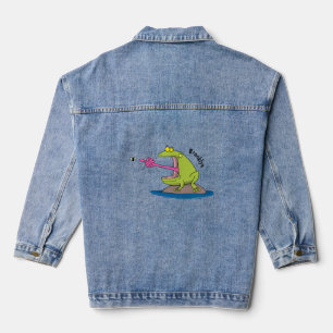 Funny frog and fly cartoon denim jacket