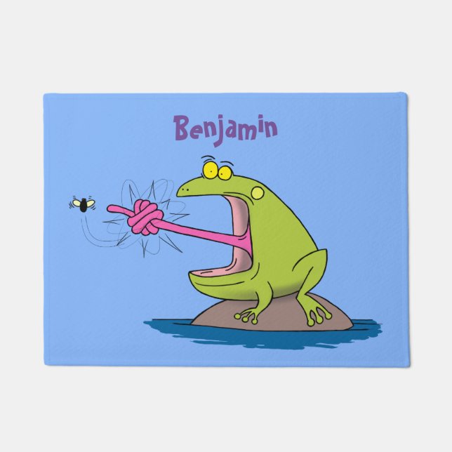 Funny frog and fly cartoon doormat (Front)