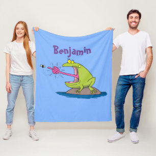 Funny frog and fly cartoon fleece blanket