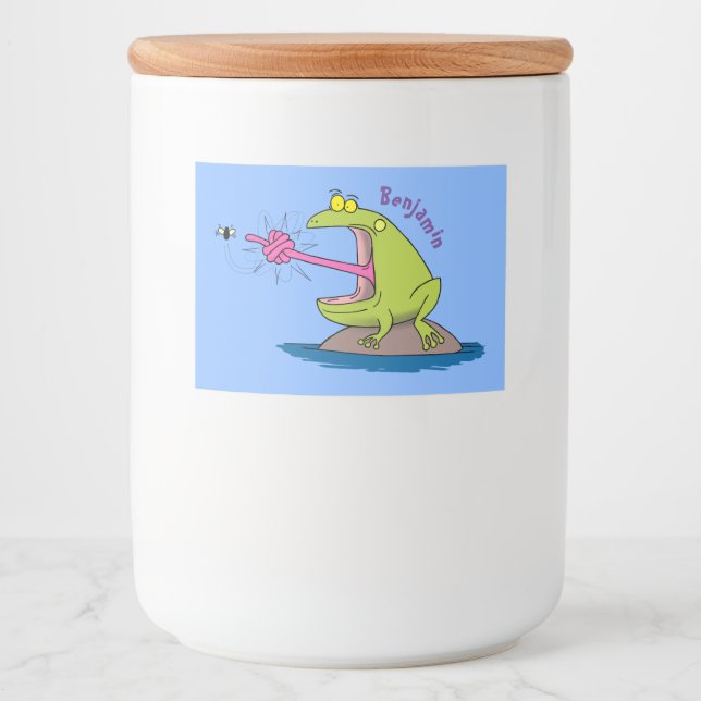 Funny frog and fly cartoon food label (Front)