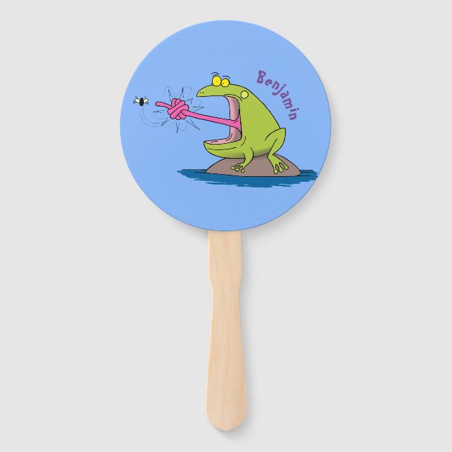 Funny frog and fly cartoon hand fan (Front)