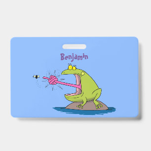 Funny frog and fly cartoon ID badge