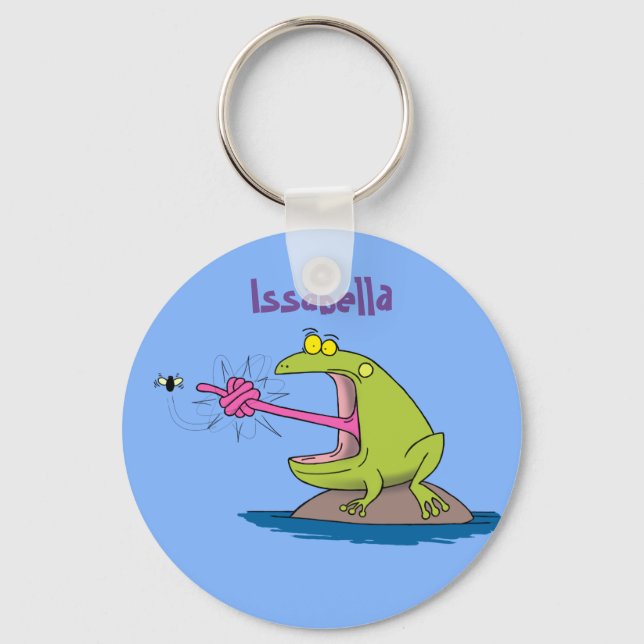 Funny frog and fly cartoon key ring (Front)