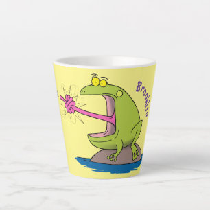 Funny frog and fly cartoon latte mug