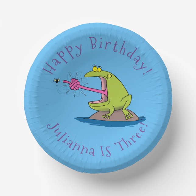 Funny frog and fly cartoon paper plate (Front)