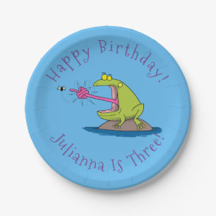 Funny frog and fly cartoon paper plate