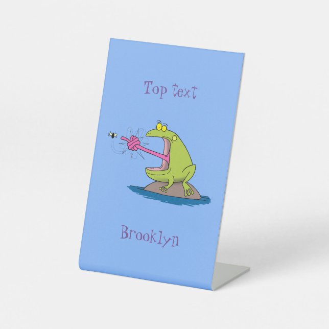 Funny frog and fly cartoon pedestal sign (Front)