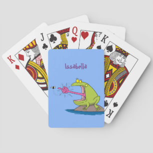 Funny frog and fly cartoon personalised playing cards