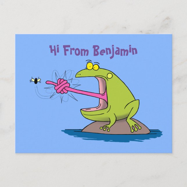 Funny frog and fly cartoon postcard (Front)