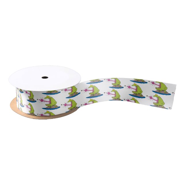 Funny frog and fly cartoon satin ribbon (Spool)