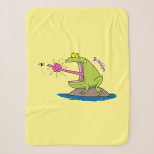 Funny frog and fly cartoon sherpa blanket