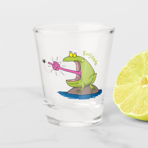 Funny frog and fly cartoon shot glass