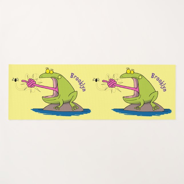 Funny frog and fly cartoon yoga mat (Front (Horizontal))