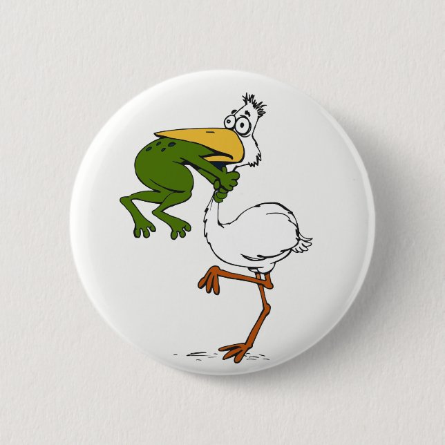 Funny Frog and Pelican 6 Cm Round Badge (Front)