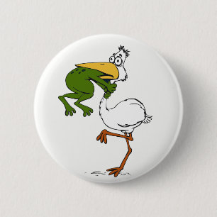 Funny Frog and Pelican 6 Cm Round Badge