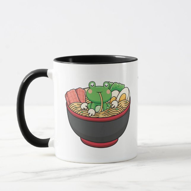 Funny frog art illustration of frog eating ramen mug (Left)