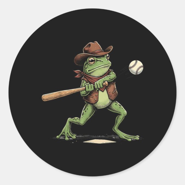 Funny Frog Baseball Graphic Classic Round Sticker (Front)
