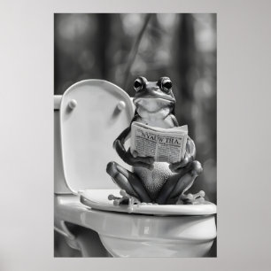 Funny Frog Bathroom Print, Reading Newspaper on Poster