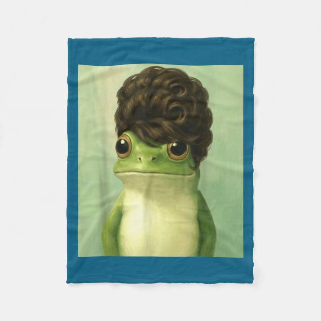 Funny Frog Beehive Bob Haircut Meme  Fleece Blanket (Front)