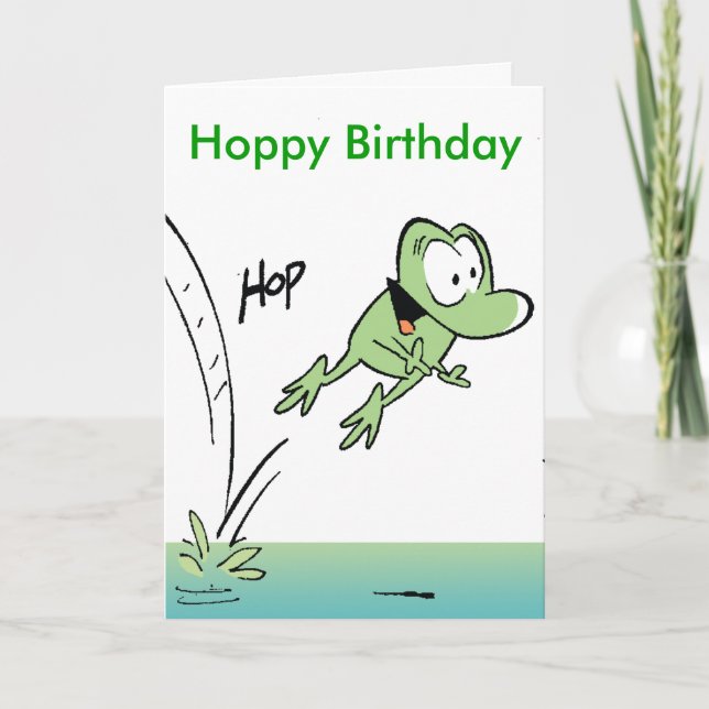 Funny Frog Cartoon Hoppy Birthday Card (Front)