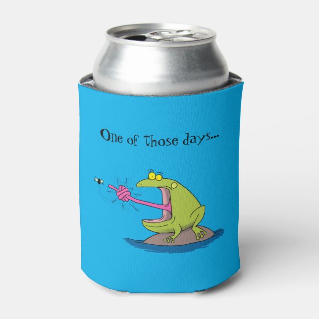 Funny frog catching fly cartoon design can cooler (Can Front)