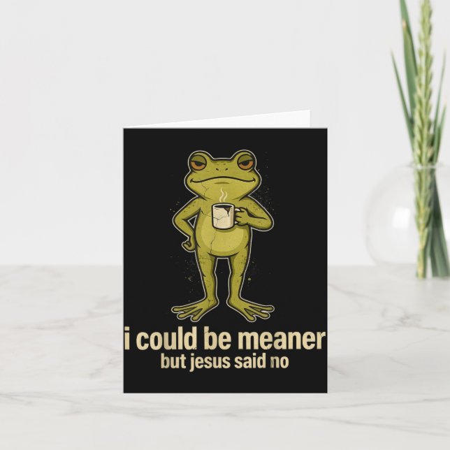 Funny Frog Coffee Lover Sarcastic Jesus Quote Card (Front)
