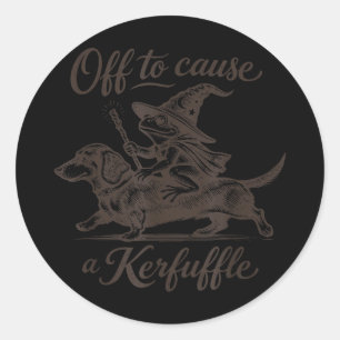 Funny frog dachshund graphic off to cause a classic round sticker