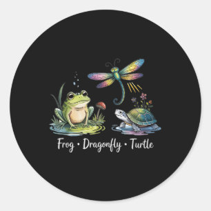 Funny Frog Dragonfly Turtle  Classic Round Sticker