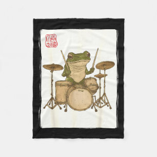 Funny Frog Drum Rock Music Kawaii Japanese  Fleece Blanket