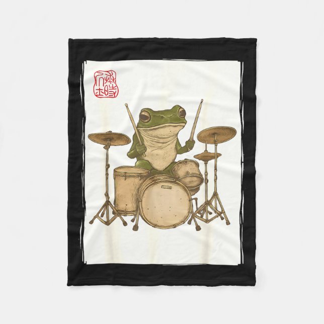 Funny Frog Drum Rock Music Kawaii Japanese  Fleece Blanket (Front)