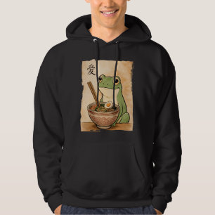 Funny Frog Eating Ramen Japanese Kawaii Anime Vint Hoodie